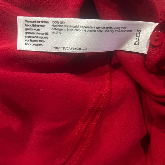 Eileen Fisher Silk Georgette Crepe Classic Collar Shirt Color Red Size Large - Picture 9 of 12